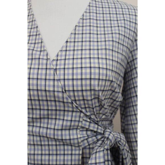 PEARL by LELA ROSE Sz XS Purple Check Plaid Wool Wrap Top Blouse - Picture 5 of 7
